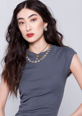 Rebekah Price Silver Shade Rivoli Necklace Gold