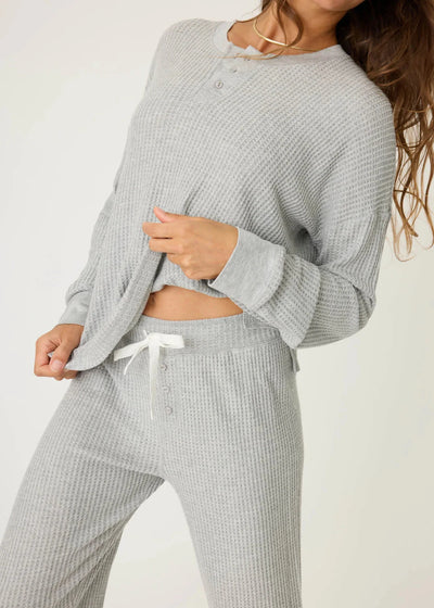 Pj Salvage Silver Sparkle Waffle  Ski Jammie Set - Grey