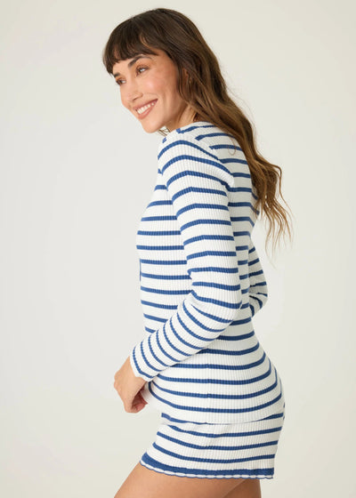 Pj Salvage Seaside Ribbed Striped L/S Navy/Ivory