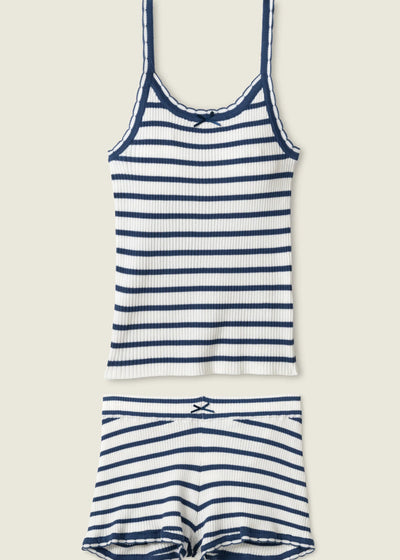 Pj Salvage Seaside Ribbed Striped Short Set Navy