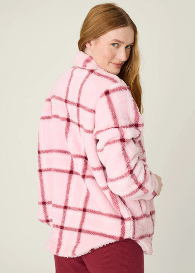 PJ Salvage Let’s Get Cozy Plaid Plush Jacket Baby Pink