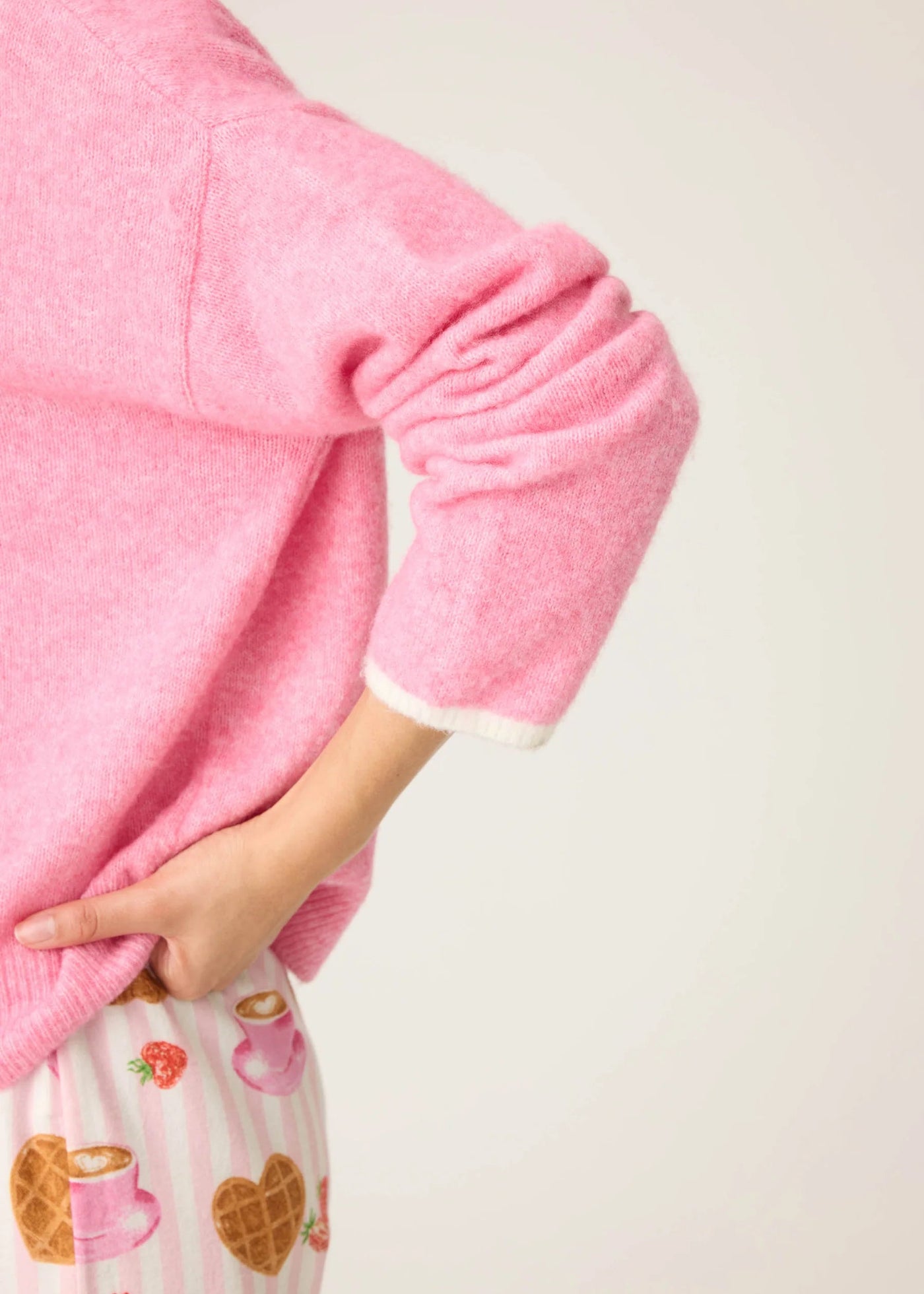 PJ Salvage Cafe Et Croissants Snuggle Sweater Bright Pink
