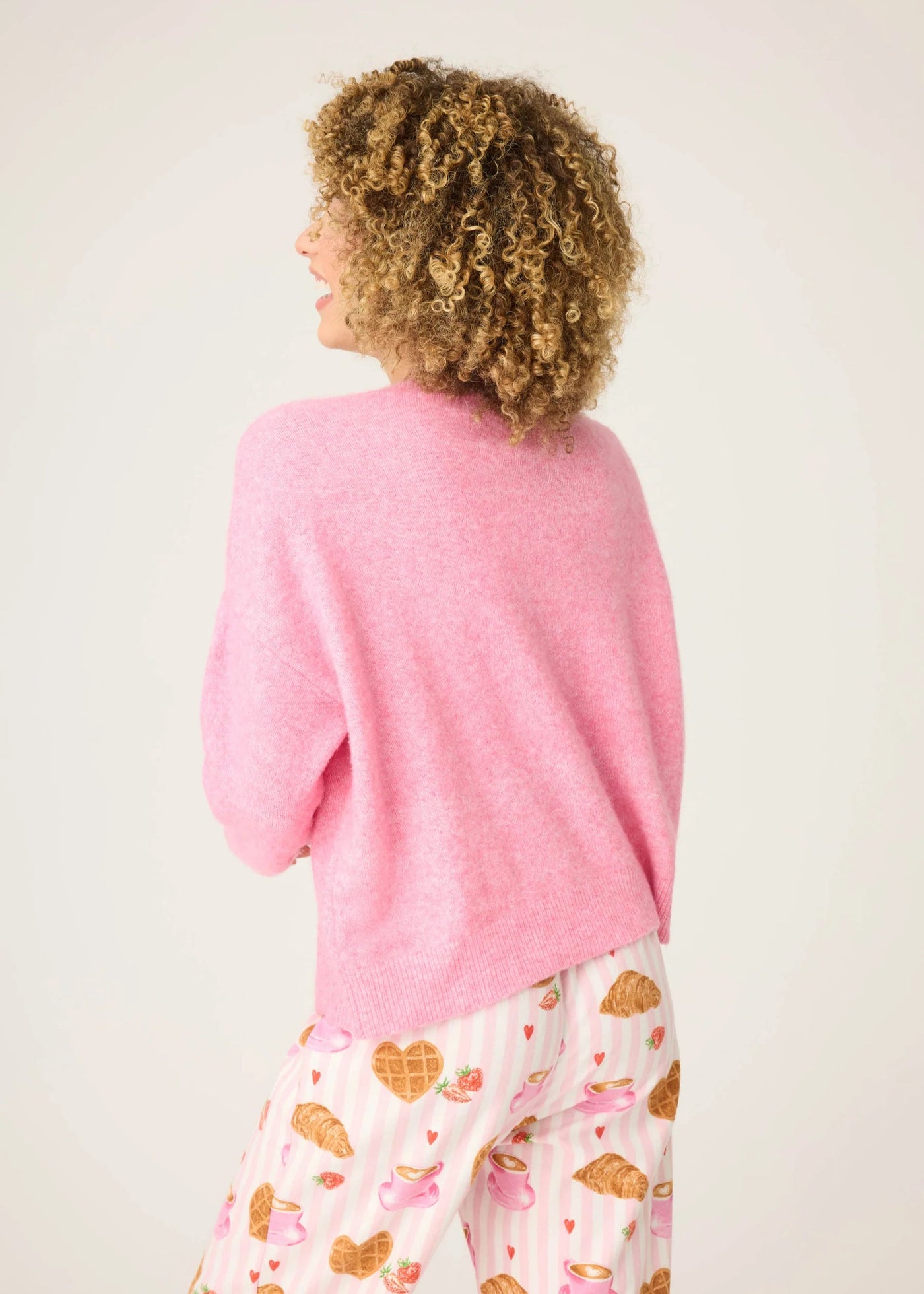PJ Salvage Cafe Et Croissants Snuggle Sweater Bright Pink