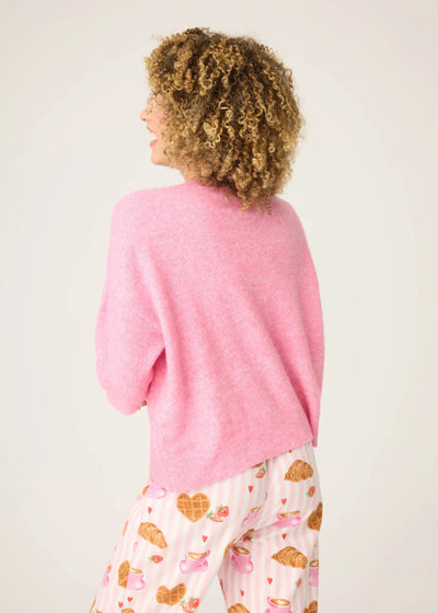 PJ Salvage Cafe Et Croissants Snuggle Sweater Bright Pink