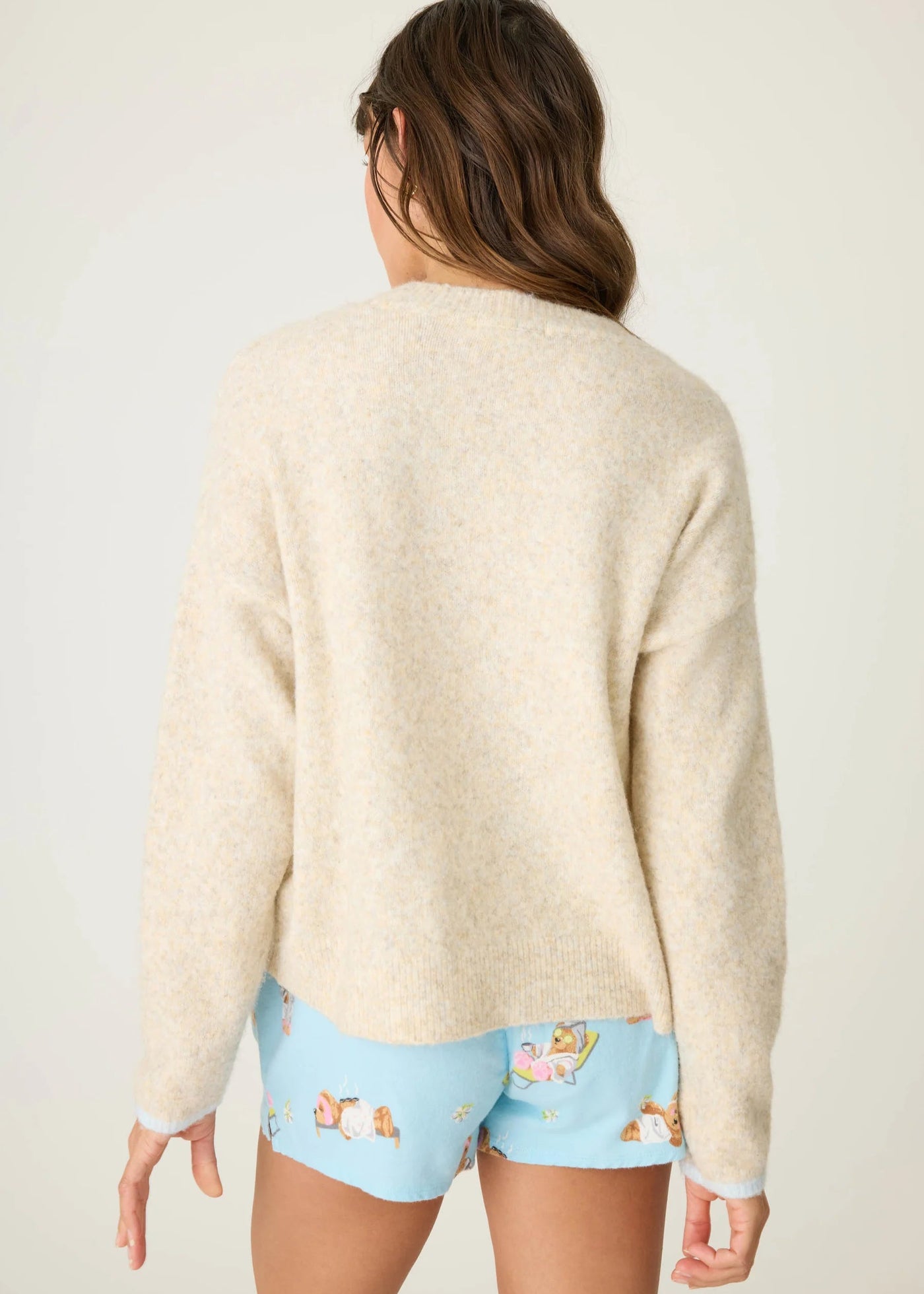 PJ Salvage Teddy Bear Graphic Snuggle Sweater Light Oatmeal