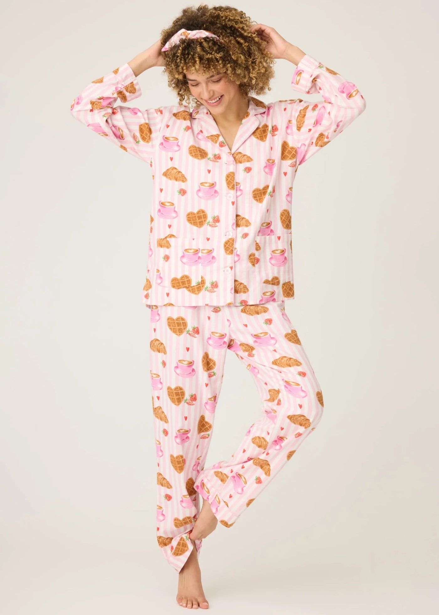 PJ Salvage Brunch Club Breakfast Print Flannel PJ Set