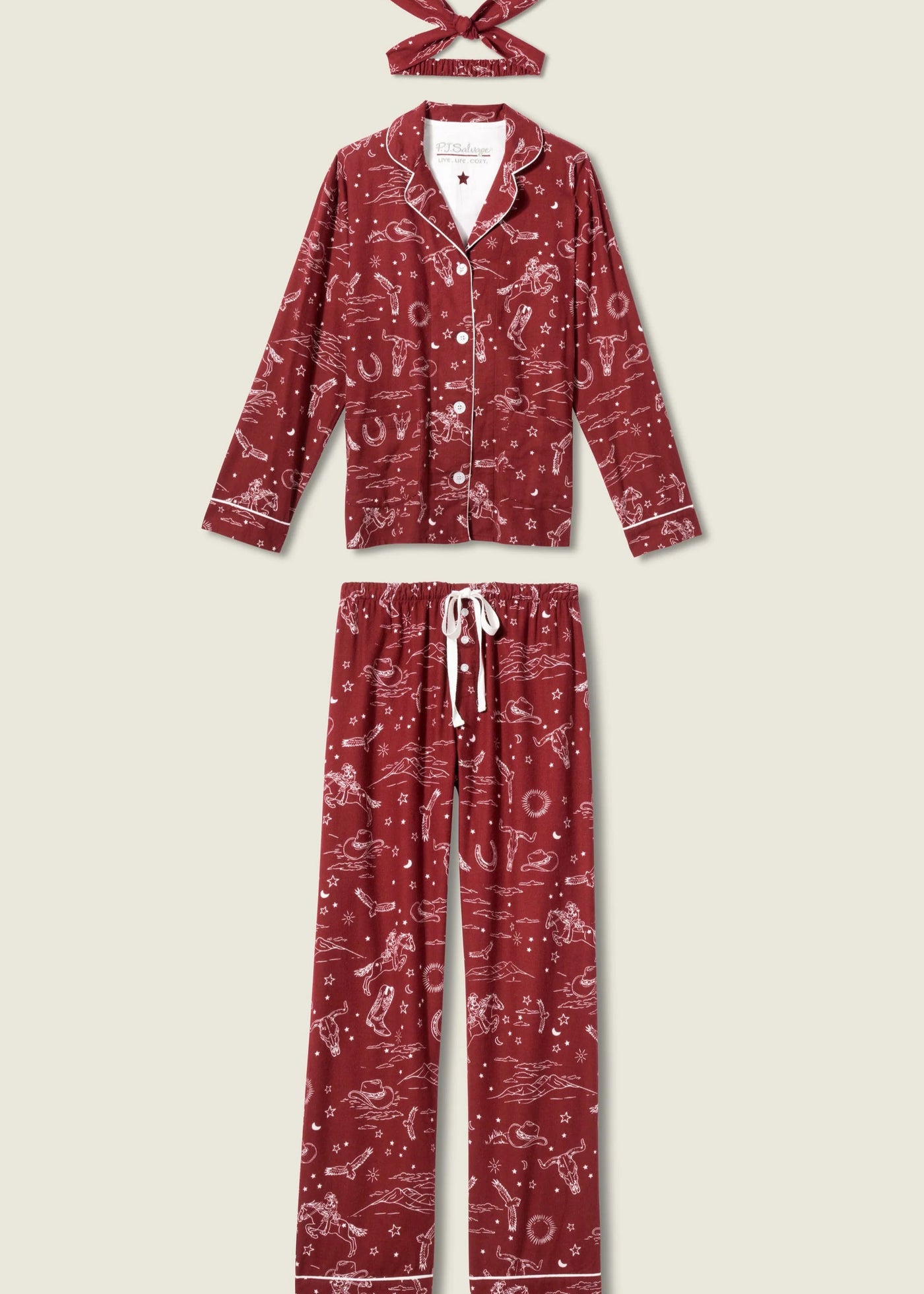 PJ Salvage Hold Your Horses Western Print Flannel PJ Set