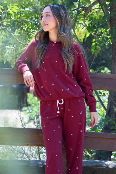 PJ Salvage Hold Your Horses Horseshoe Embroidered Fleece Lounge Set
