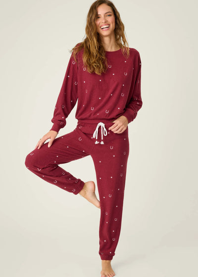 PJ Salvage Hold Your Horses Horseshoe Embroidered Fleece Lounge Set