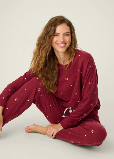 PJ Salvage Hold Your Horses Horseshoe Embroidered Fleece Lounge Set