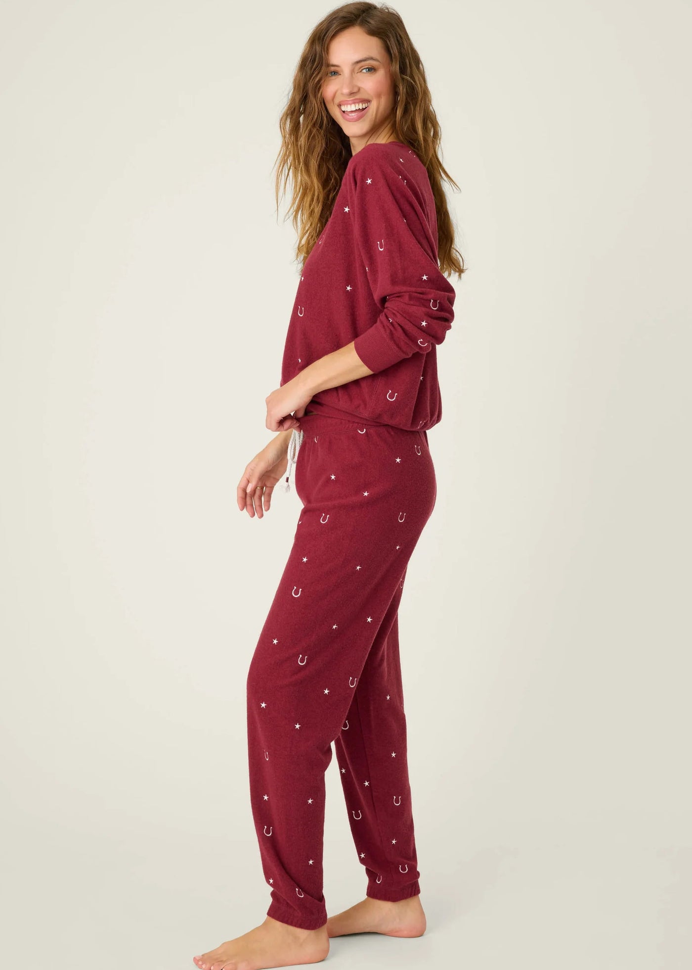 PJ Salvage Hold Your Horses Horseshoe Embroidered Fleece Lounge Set