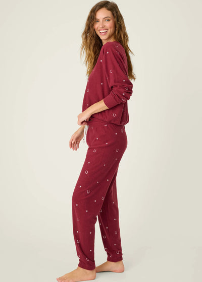 PJ Salvage Hold Your Horses Horseshoe Embroidered Fleece Lounge Set
