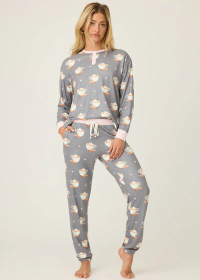PJ Salvage Love You A Latte Coffee Print PJ Set