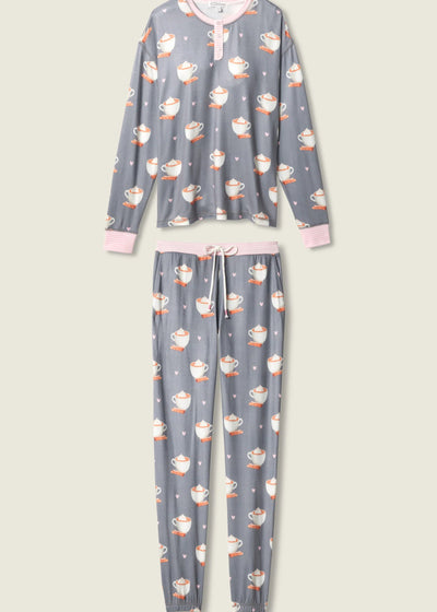 PJ Salvage Love You A Latte Coffee Print PJ Set