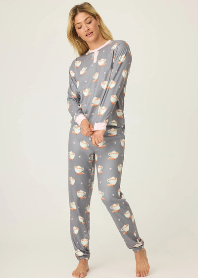 PJ Salvage Love You A Latte Coffee Print PJ Set