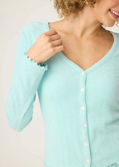 PJ Salvage Pointelle Essentials Cardigan Light Mint