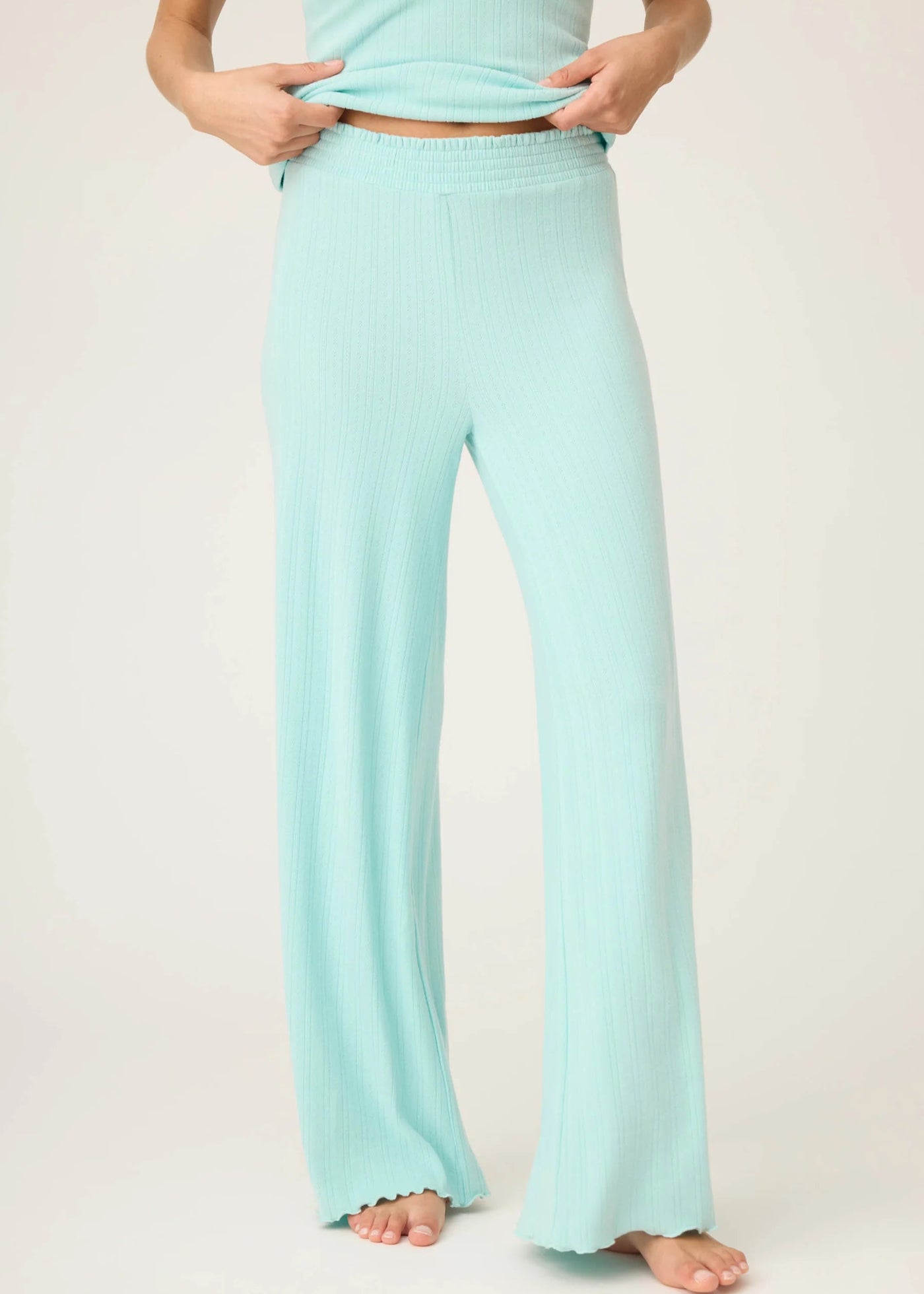 PJ Salvage Pointelle Essential Open Leg Pants Light Mint