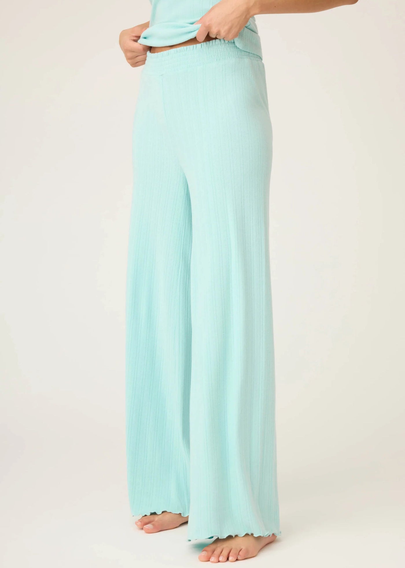 PJ Salvage Pointelle Essential Open Leg Pants Light Mint