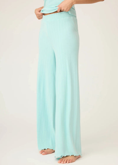 PJ Salvage Pointelle Essential Open Leg Pants Light Mint