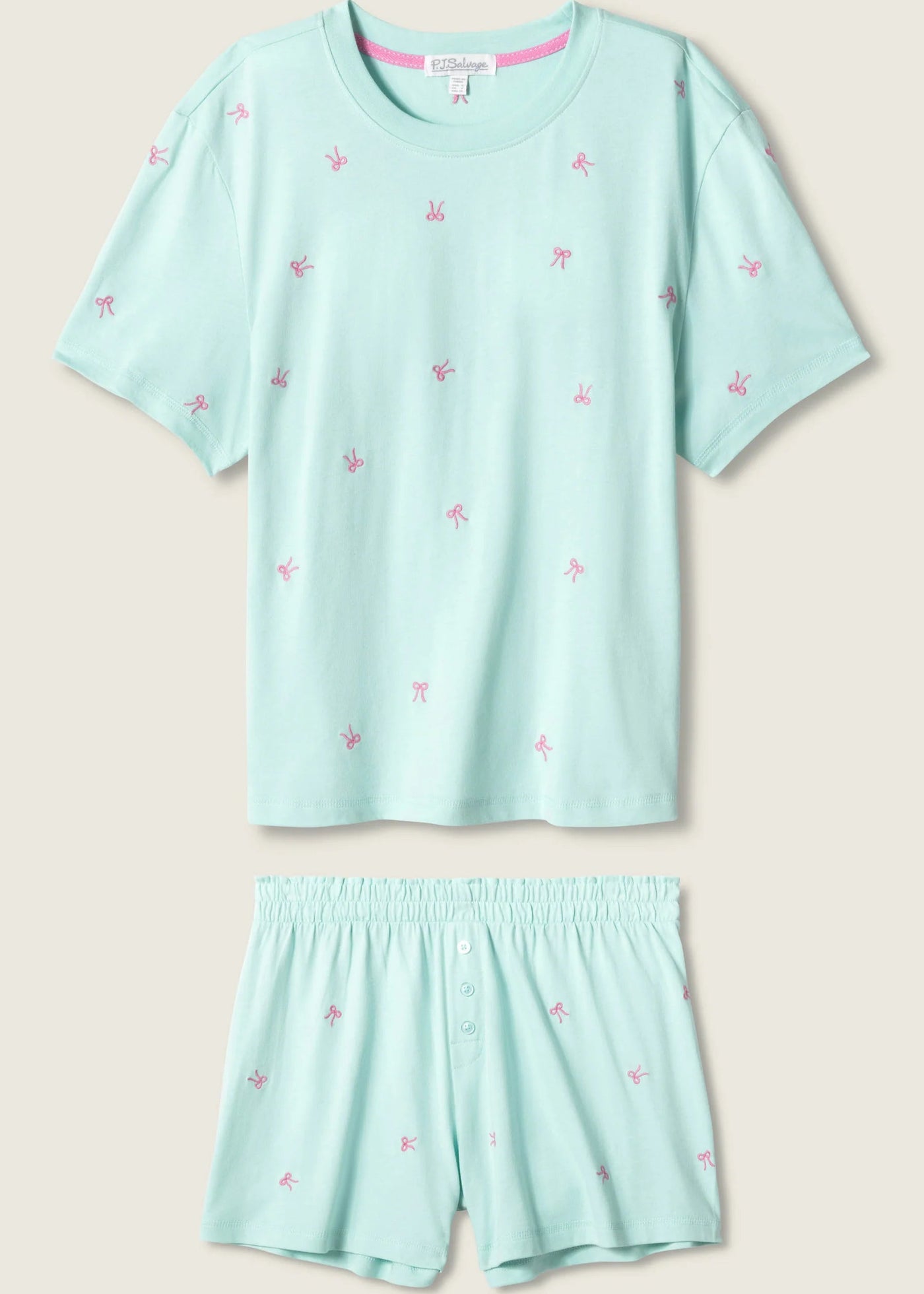 PJ Salvage Pretty Punch Bow Print Short Set Light Mint