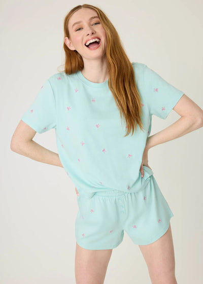 PJ Salvage Pretty Punch Bow Print Short Set Light Mint