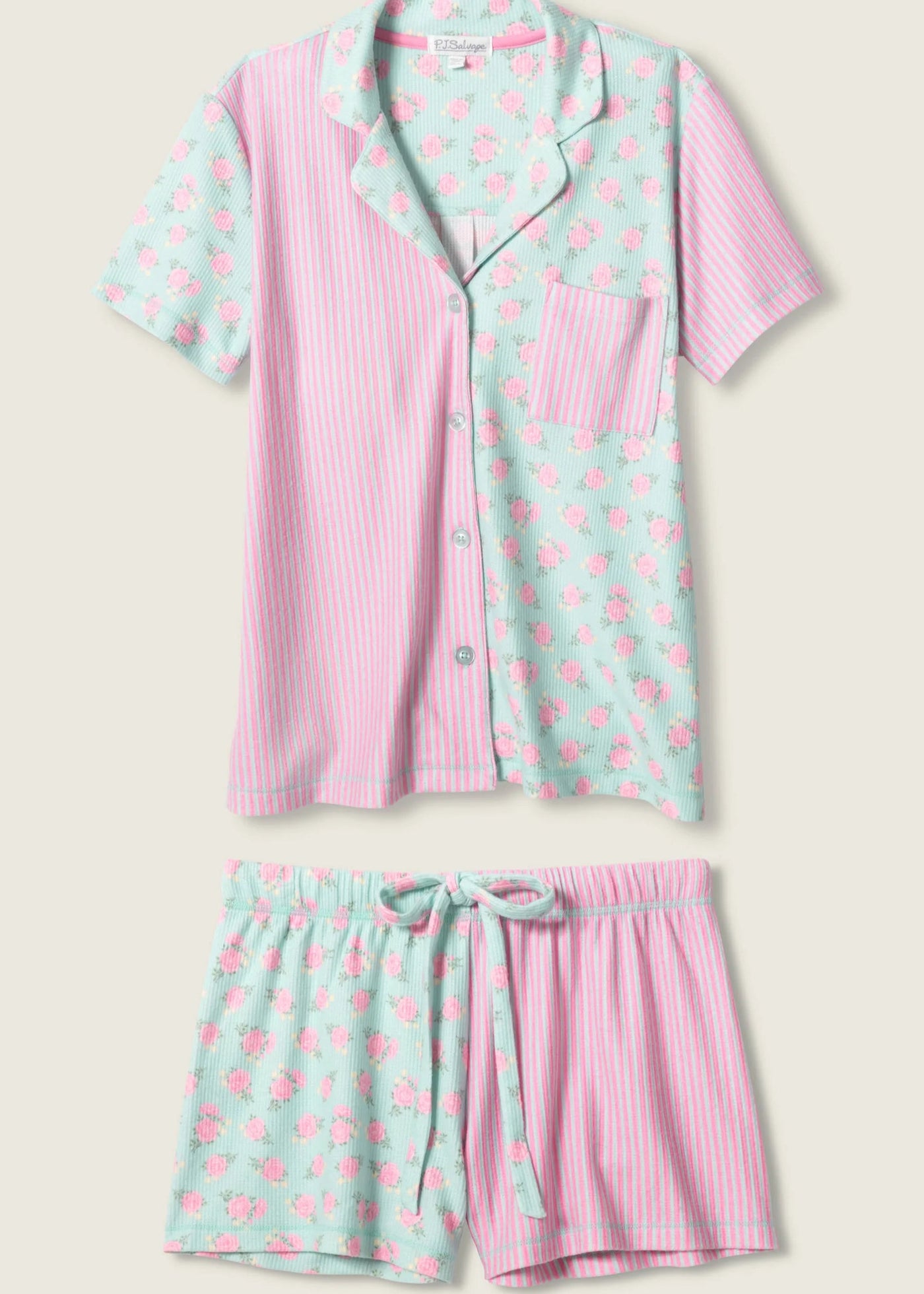 PJ Salvage Secret Garden Striped Floral Short Set