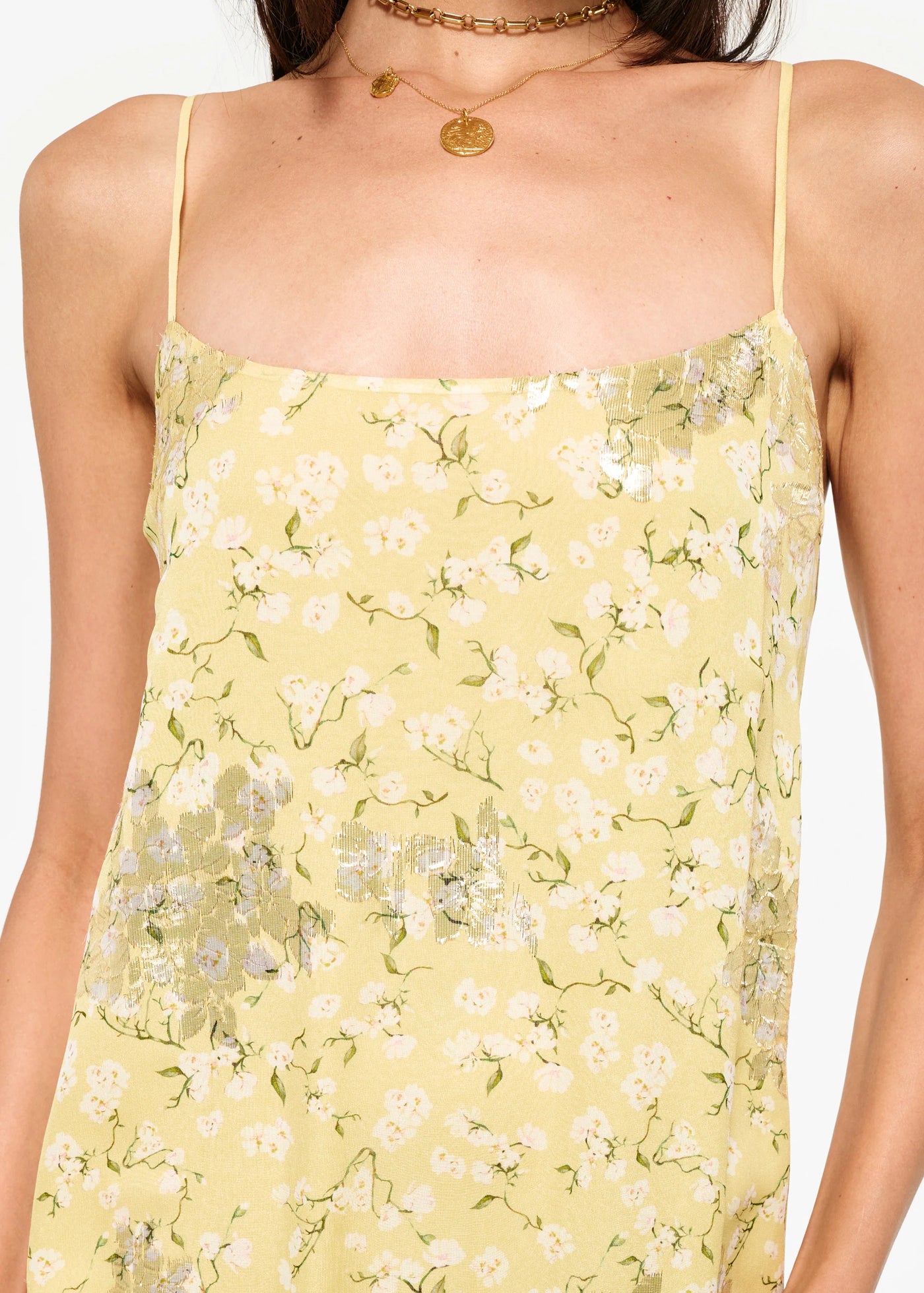Cami Luz Metallic Chiffon Dress Yellow Magnolia