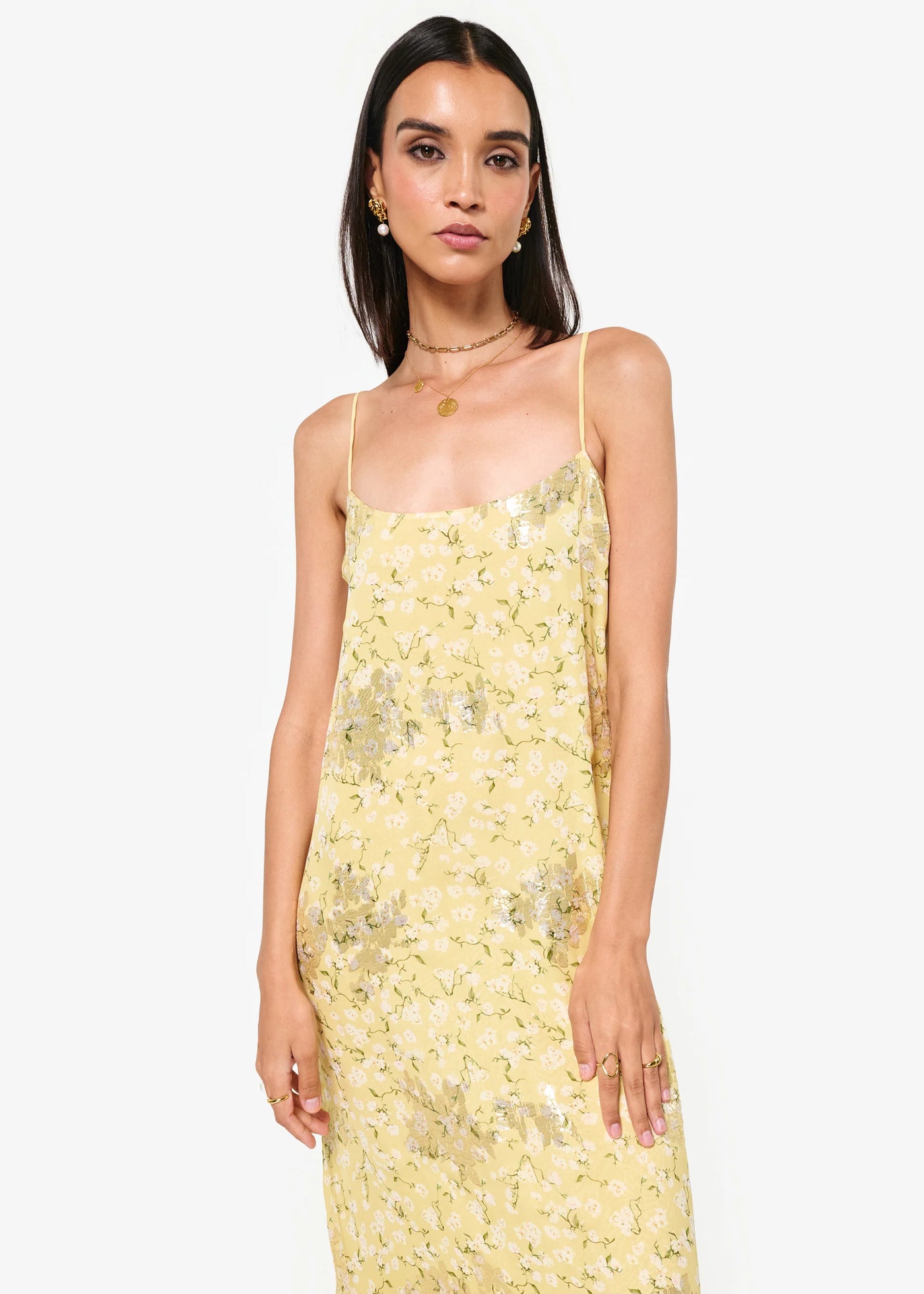 Cami Luz Metallic Chiffon Dress Yellow Magnolia