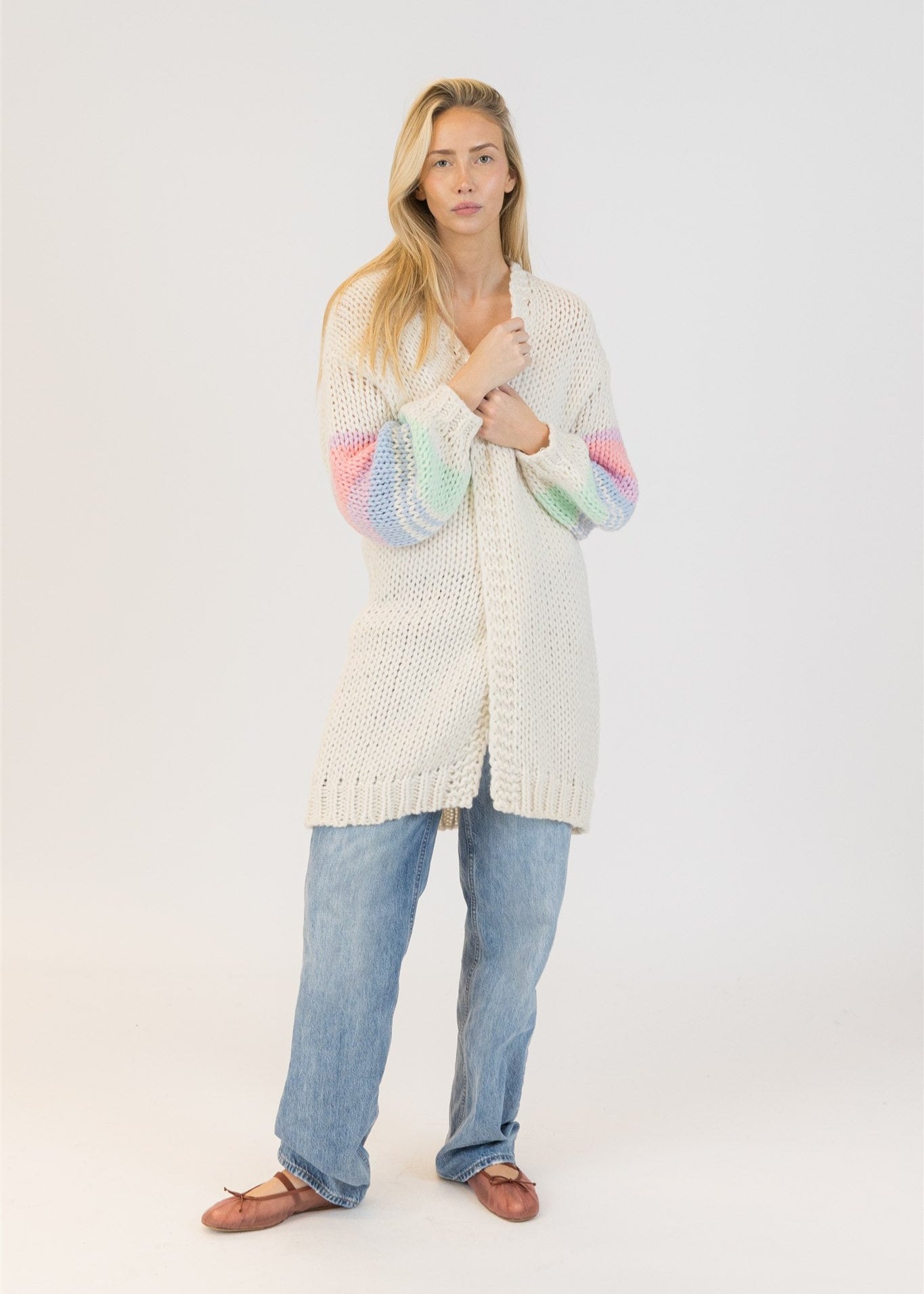 Lyla & Luxe Shiloh Heart Long Cardigan White/Multi Stripes