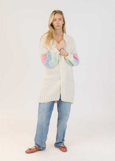 Lyla & Luxe Shiloh Heart Long Cardigan White/Multi Stripes