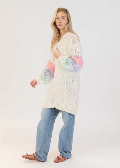 Lyla & Luxe Shiloh Heart Long Cardigan White/Multi Stripes