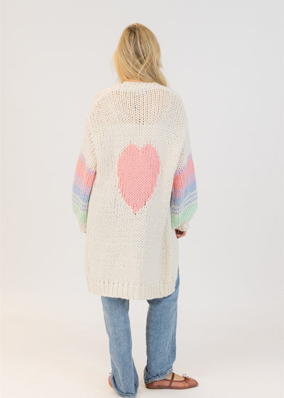 Lyla & Luxe Shiloh Heart Long Cardigan White/Multi Stripes