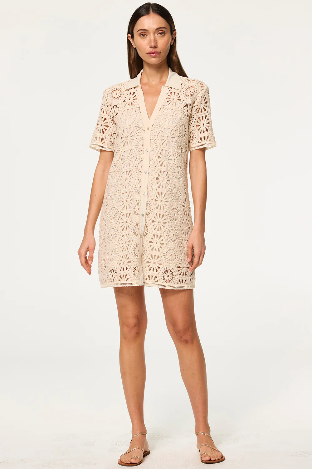 MISA Cotton Crochet Carmel Dress
