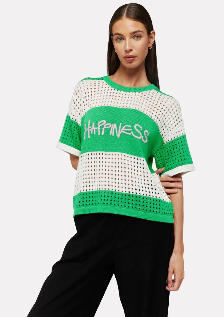WISPR Etta “Happiness” Pointelle S/S Sweater - Green/White