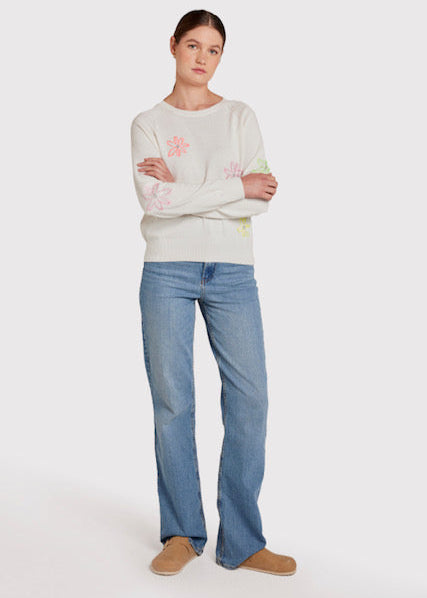 WISPR Scatter Floral Embroidery Crew Top Ice Water