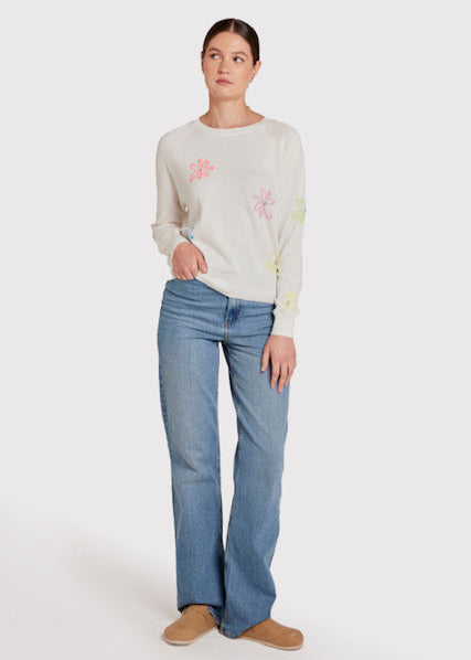 WISPR Scatter Floral Embroidery Crew Top Ice Water