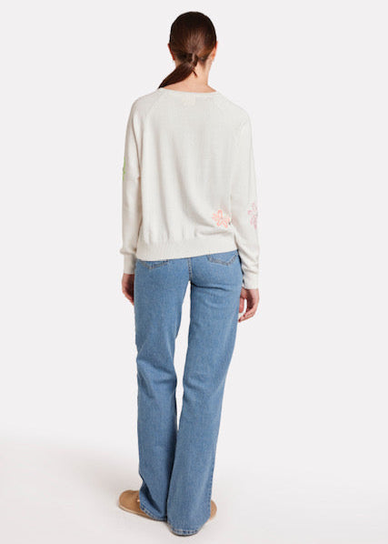 WISPR Scatter Floral Embroidery Crew Top Ice Water
