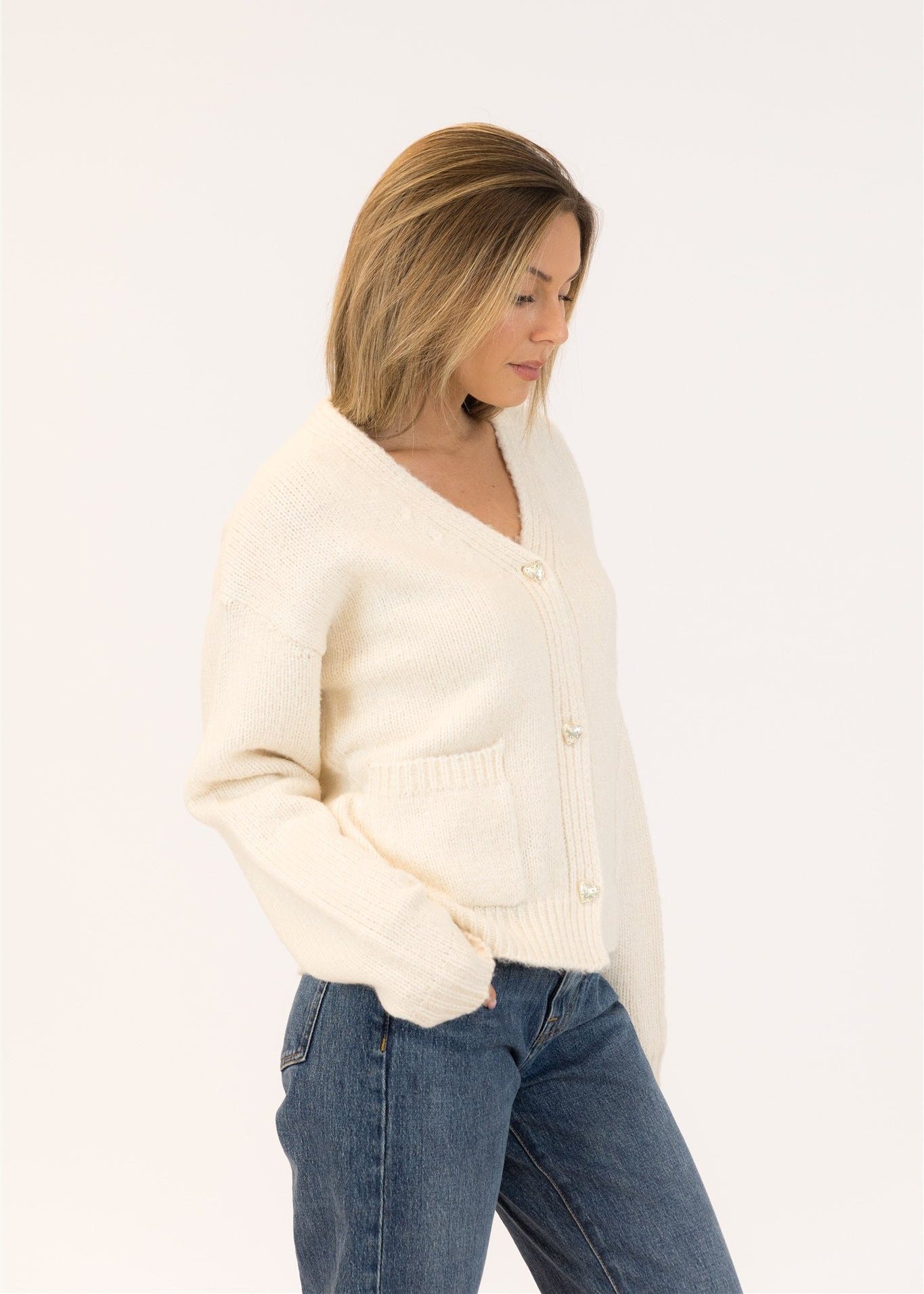 Lyla & Luxe Stella Heart Cardigan Off White