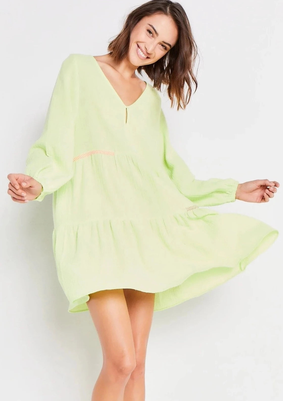 Lisa Todd L/S Summer Fling Tiered Dress - Electric Yellow