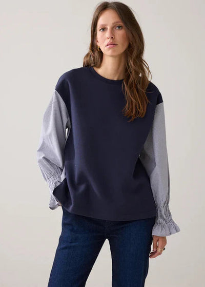 SUMMUM Pinstripe Detail Sweatshirt Navy