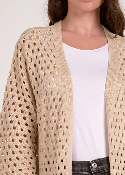 The Pink Door Perforated Knit Long Duster Sand