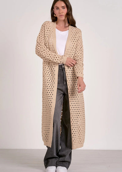 The Pink Door Perforated Knit Long Duster Sand