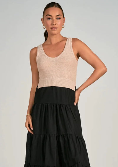 Elan Woven & Knit Maxi Dress - Black/Natural