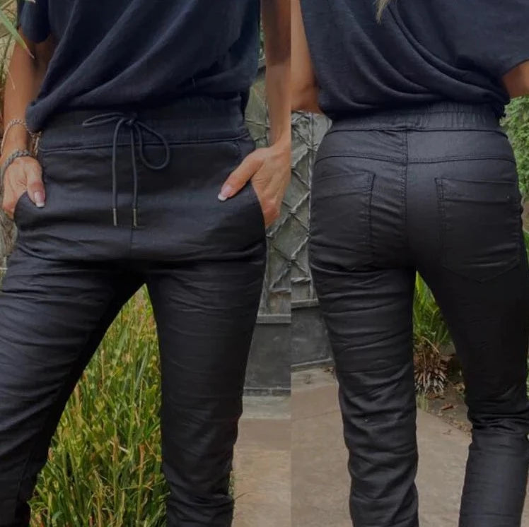 Bevy Flog Tie Front Faux Leather Pants - Matte Black