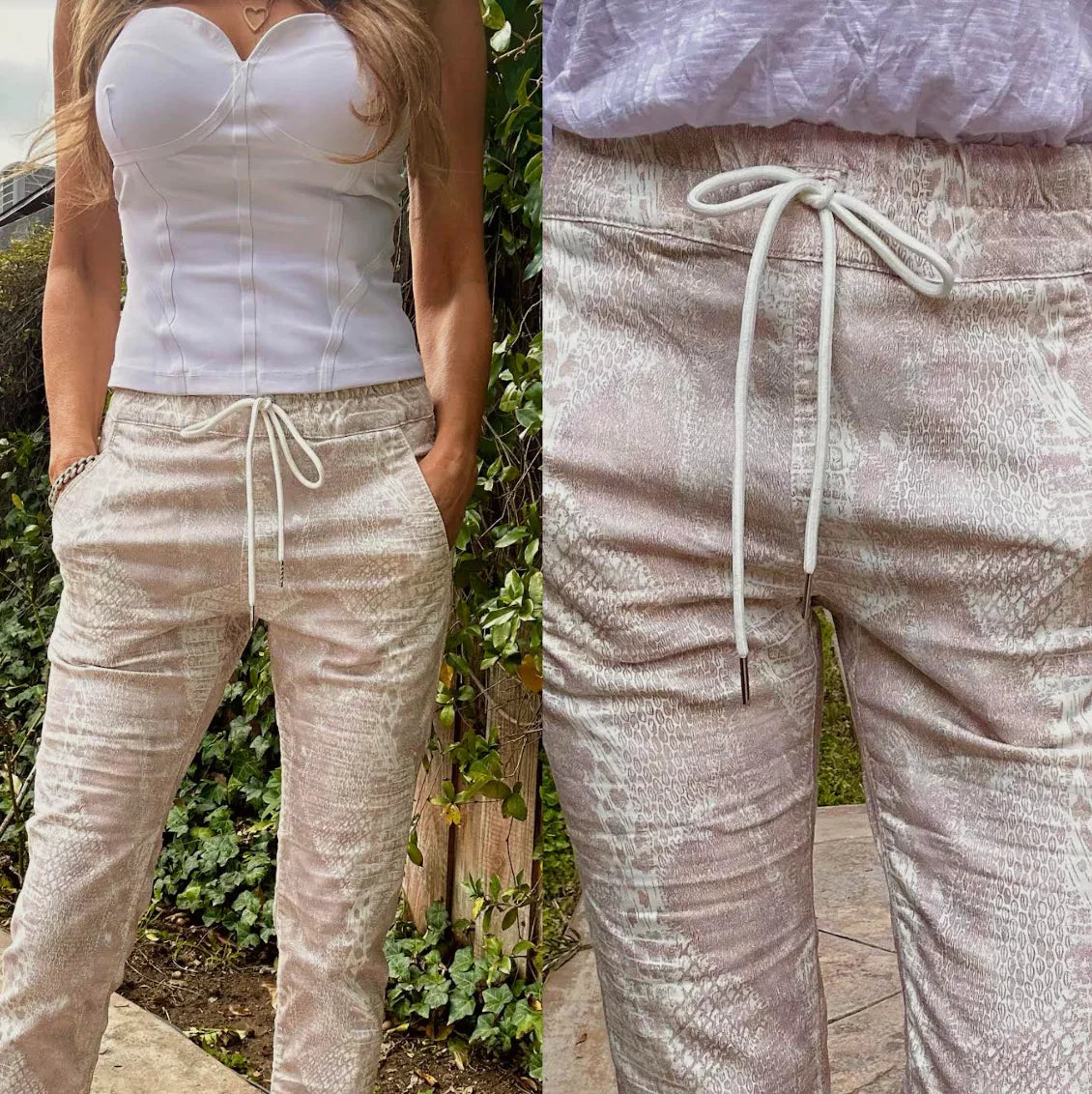 Bevy Flog Tie Front Snake Print Pant - Pink