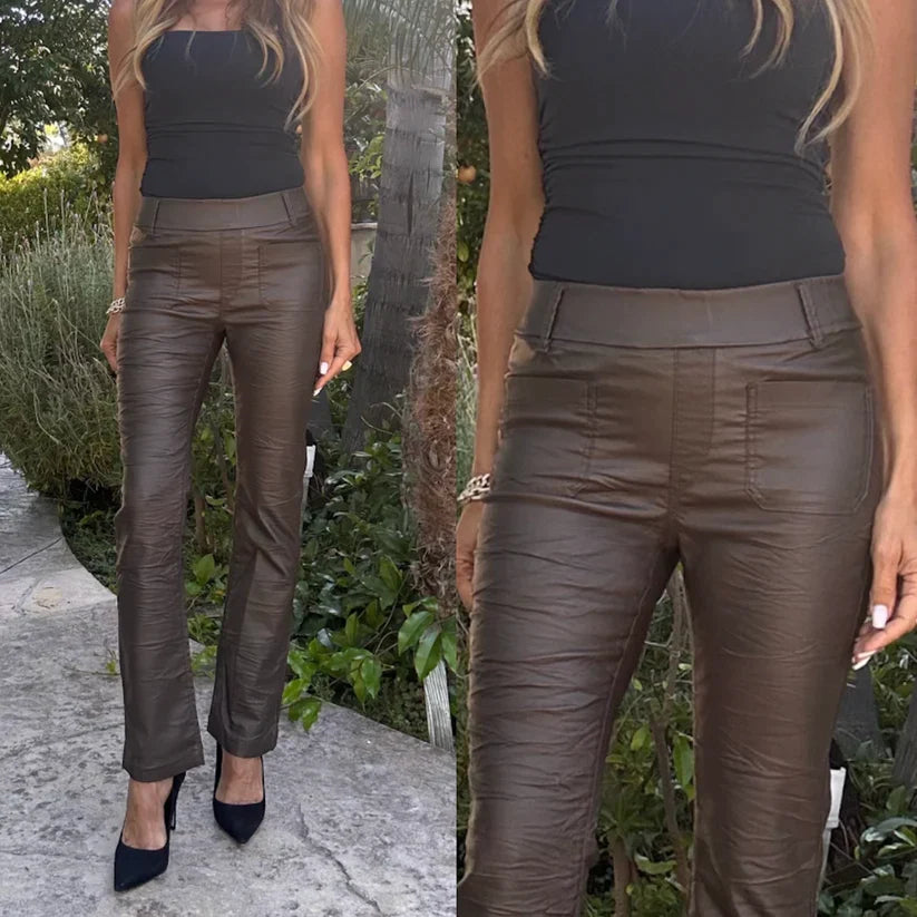 Bevy Flog Pull On Faux Leather Pants - Brown
