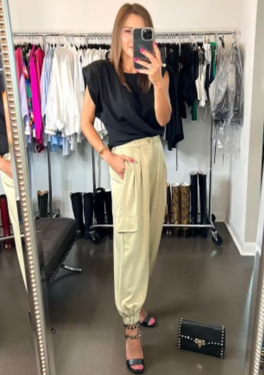 The Pink Door Padded Shoulder Top w/ Gold Buttons - Black