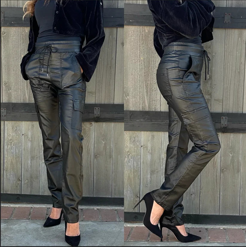 Bevy Flog Vegan Leather Cargo Pants - Black