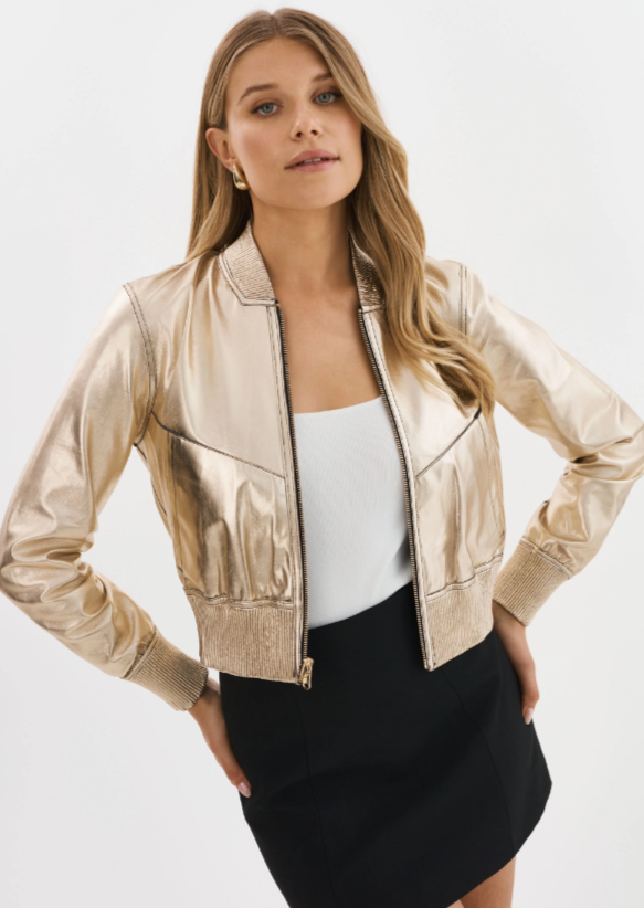 Lamarque Reversible Leather Bomber Jacket - Black/Gold