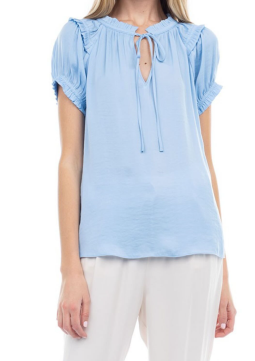 The Pink Door Short Sleeve Silky Blouse Blue